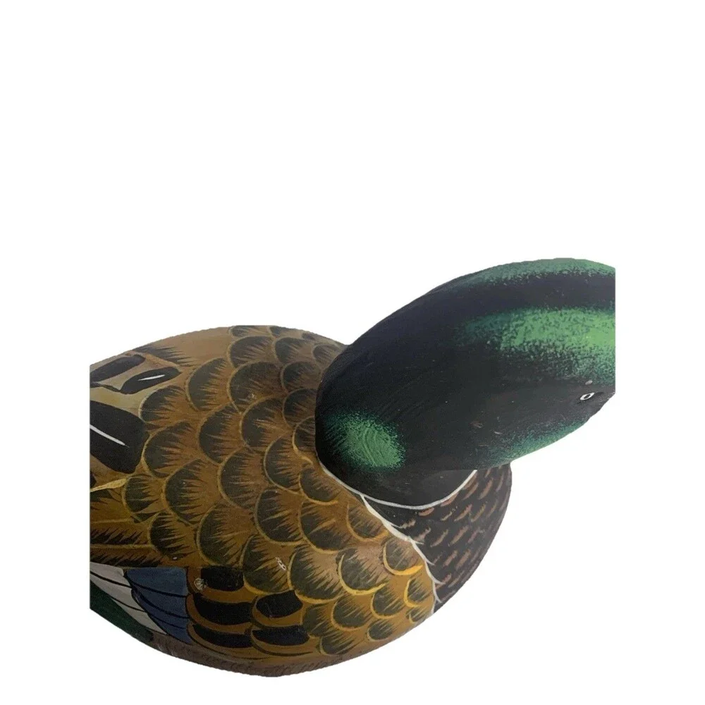 Vtg Hand Painted Wood Duck Decoy, Decorative, 12” Long